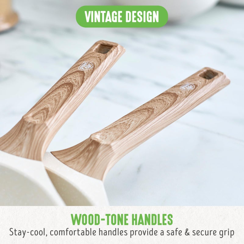 GreenLife Arte 9.5” and 11” Frying Pan Skillet Set, Induction Suitable Healthy Ceramic Nonstick, PFAS & PFOA-Free, Deep Body & High Wall Capacity, Stay-Cool Wood-Print Handles, Speckled Cream - Image 3