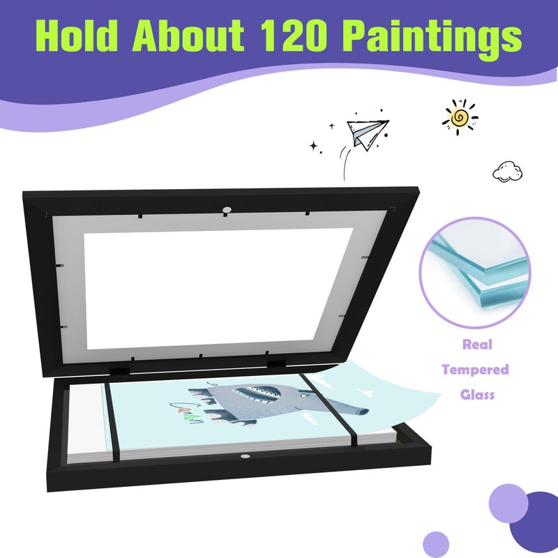 FrameWorks 12â€œ x 18â€ Gray Wood Grain Wooden Children's Art Frame with Magnetic Door - Can Be Used to Display 3D Artwork, Photographs, and Crafts - Gallery-Style Edge Wall Decoration - Image 5