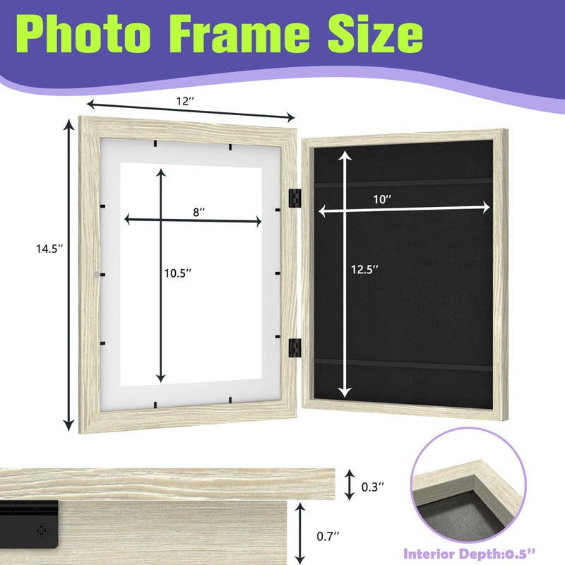 FrameWorks 12â€œ x 18â€ Gray Wood Grain Wooden Children's Art Frame with Magnetic Door - Can Be Used to Display 3D Artwork, Photographs, and Crafts - Gallery-Style Edge Wall Decoration - Image 2