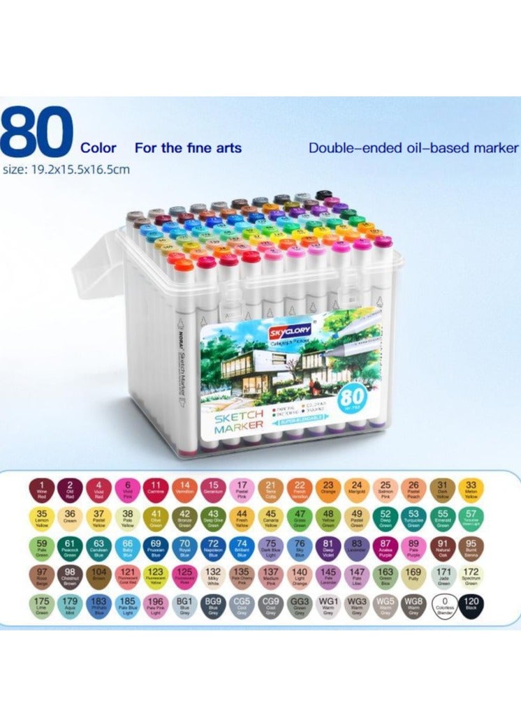 general Oily marker double-ended 80 color set can be used for animation design, art design, product design, landscape design and other scenes - Image 1