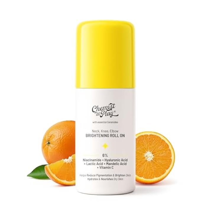 Chemist at Play Roll On Serum For Neck, Knee & Elbow With 6% Vitamin C+ Hyaluronic Acid + AHAs + Niacinamide + Ceramides | Exfoliates, Removes Pigmentation, and Hydrates Dry Skin | 1.4 fl oz. - Image 1