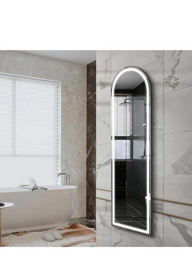 160x70cm Arched Full-Length Mirror with 3-Color LED Lights, Touch Button for Adjustable Brightness, Durable Alloy Frame, Leaning, Wall-Mounting, or Standing, Stylish Illuminated Vanity Mirror for Bedroom, Living Room, Hallway (Black)