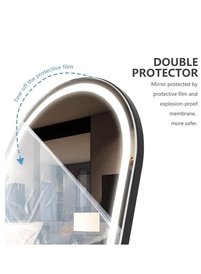 160x70cm Arched Full-Length Mirror with 3-Color LED Lights, Touch Button for Adjustable Brightness, Durable Alloy Frame, Leaning, Wall-Mounting, or Standing, Stylish Illuminated Vanity Mirror for Bedroom, Living Room, Hallway (Black)
