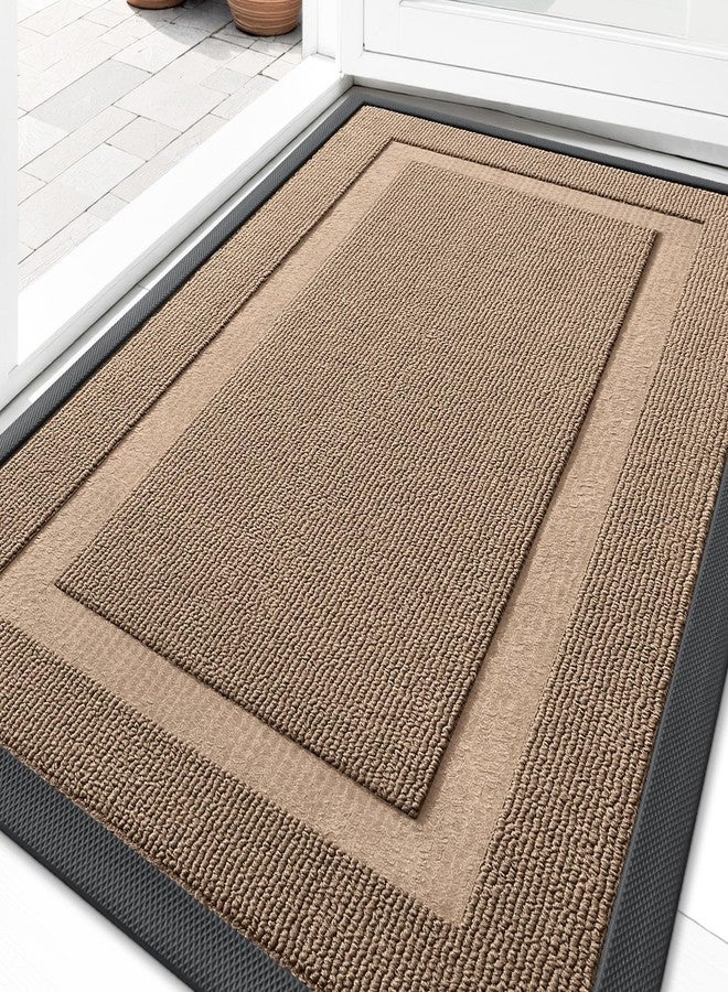 OLANLY Front Door Mat Indoor Outdoor Entrance, Waterproof All-Season, All-Weather Doormat, Sturdy Natural Rubber, Low Profile, Easy Clean Patio Porch Entryway Mat, 35x23, Mocha - Image 1