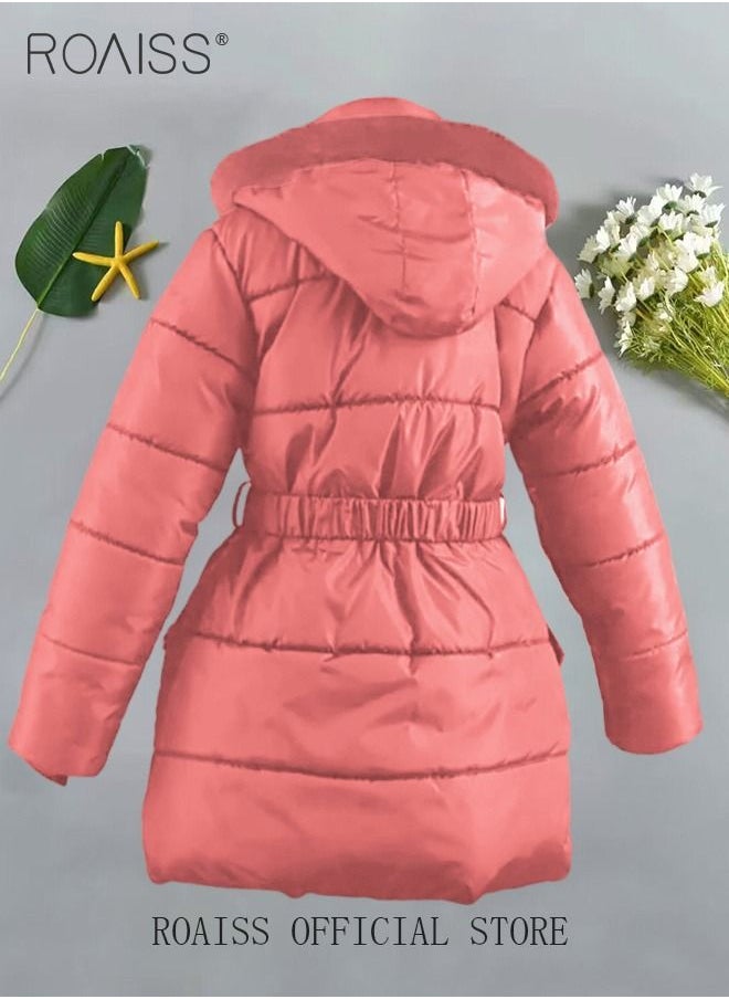 roaiss - Girls Down Parka Little Big Girls Hooded Winter Coat Spring Puffer Jacket Tunic Long Padded Overcoat - Image 1