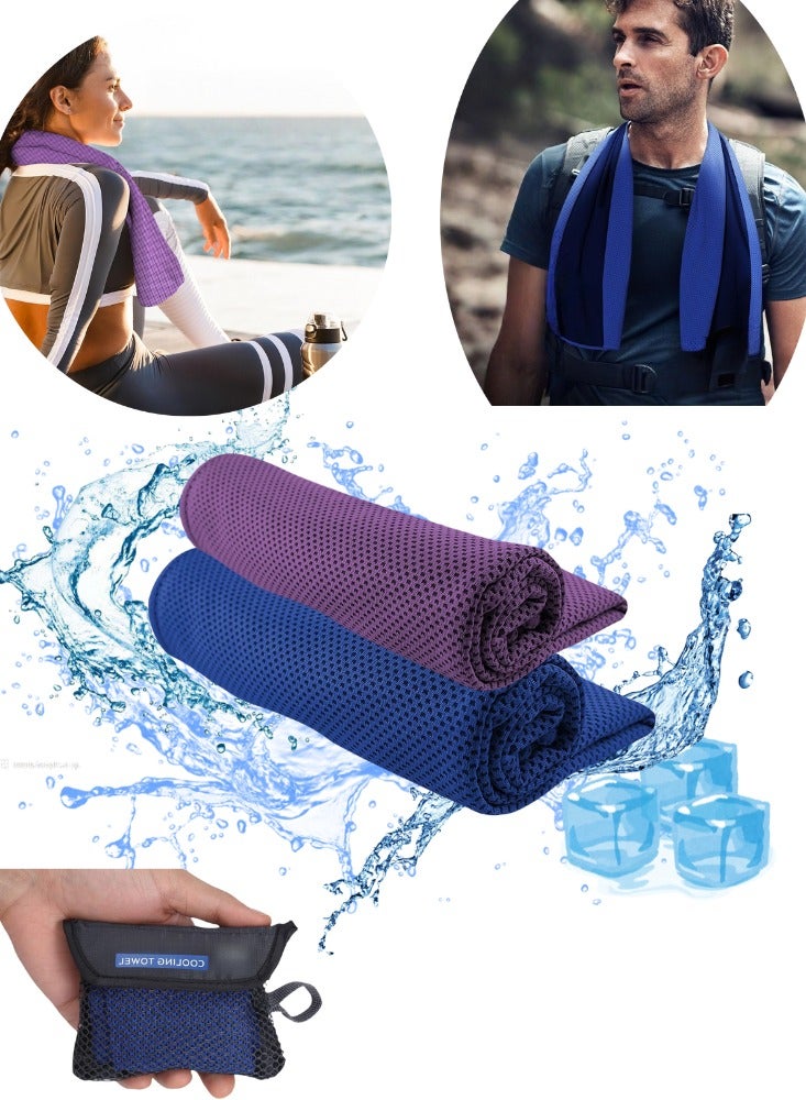 BESTPEAK 2 Pack Cooling Towels, Summer Cool Dry Towels, Neck and Face Cooling Fitness Towels, Cooling Towels Breathable and Sweat Cold Towels with Portable Storage Net Bag for Cooling Towels 30*90cm, Suitable for Cycling, Yoga, Running, Fitness Enthusiasts - Image 1
