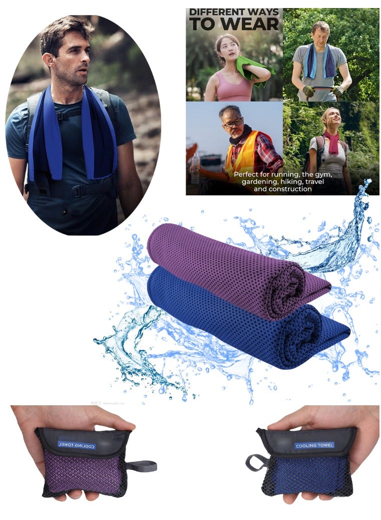أفضل ذروة عبوتان من مناشف تبريد من الألياف الدقيقة للسفر، مناشف صالة ألعاب رياضية للسفر، منشفة جافة في العرق، مناشف باردة مع حقيبة تخزين محمولة لمناشف التبريد 30 × 90 سم للتمرين والجري وركوب الدراجات والطقس الحار، حماية من الأشعة فوق البنفسجية UPF 50+، مناشف صالة ألعاب رياضية مبردة للرجال والنساء - Image 1