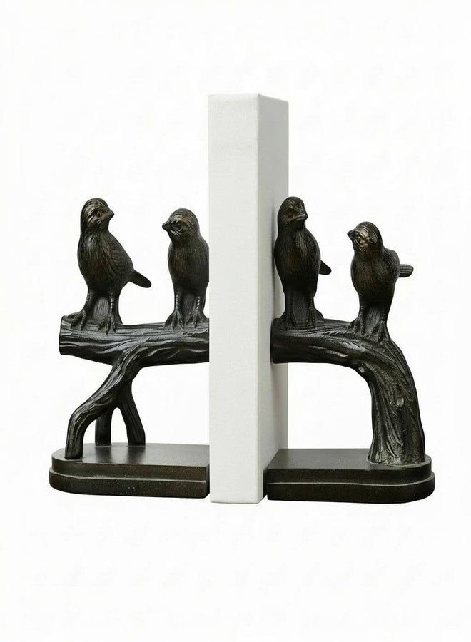 Comfy Hour 6.2" Black Birds on Branch Figurine Style Bookends, Rustic Antique Vintage Bird Statue Home Decor, Heavy Duty Animal Book Stoppers Pair - Image 1