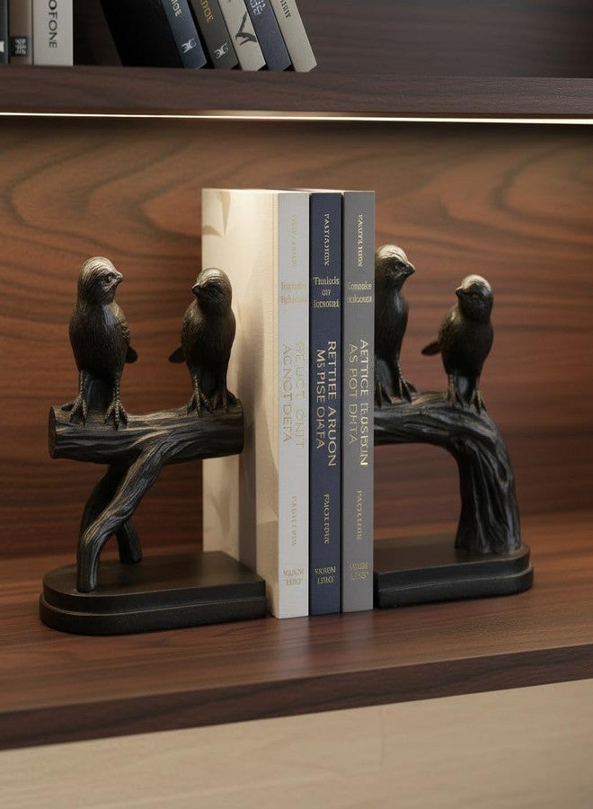 Comfy Hour 6.2" Black Birds on Branch Figurine Style Bookends, Rustic Antique Vintage Bird Statue Home Decor, Heavy Duty Animal Book Stoppers Pair - Image 4