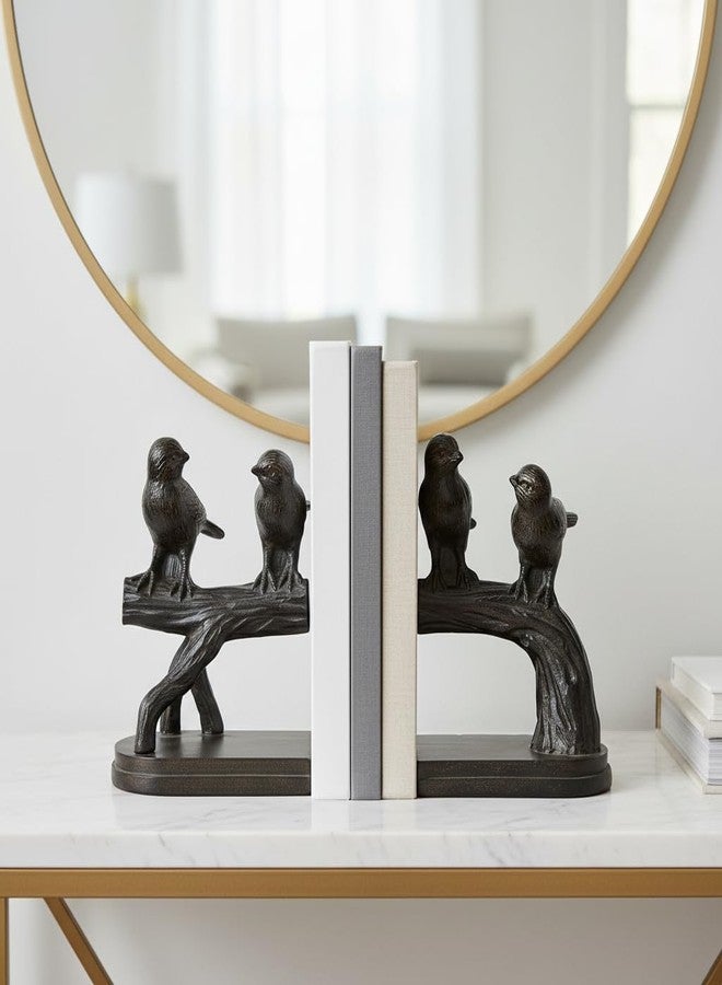 Comfy Hour 6.2" Black Birds on Branch Figurine Style Bookends, Rustic Antique Vintage Bird Statue Home Decor, Heavy Duty Animal Book Stoppers Pair - Image 3