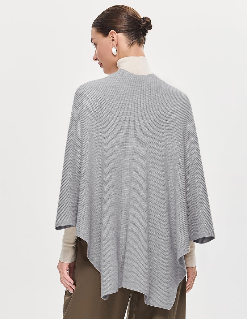 PULI Women's Shawl Wraps Ribbed Poncho Ruana Cape Open Front Cardigan Sweater Evening Dress for Fall Winter Light Heather Gray - Image 2