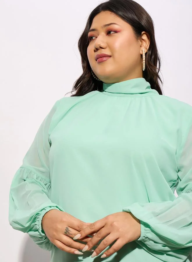 SASSAFRAS Plus High Neck Top with Bishop Sleeve by Styli