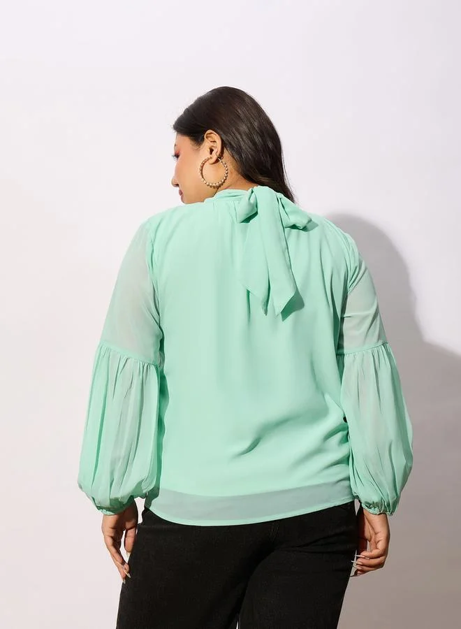 SASSAFRAS Plus High Neck Top with Bishop Sleeve by Styli