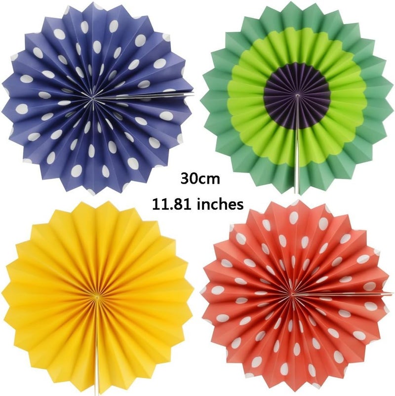 INCHEON PARTY Paper Fan Flower Hanging Set,Colorful Round Pattern Paper Garlands Decoration for Birthday Wedding Graduation Party Decorations Colorful 12pcs - Image 3