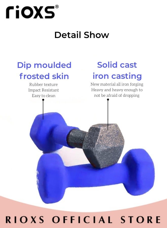 RIOXS Dipped Plastic Covered Rubber Hexagonal Dumbbells Steel Weight Set With A Pair Of Wrist Protectors For Men Women 2Kg 3Kg Fitness Sports Training Set  - Image 2
