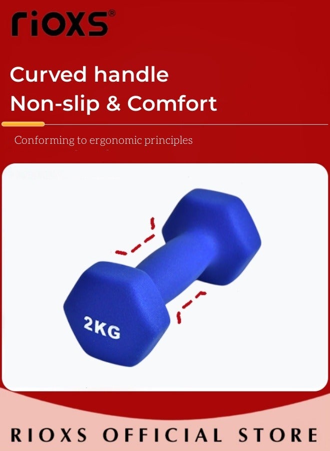 RIOXS Dipped Plastic Covered Rubber Hexagonal Dumbbells Steel Weight Set With A Pair Of Wrist Protectors For Men Women 2Kg 3Kg Fitness Sports Training Set  - Image 4