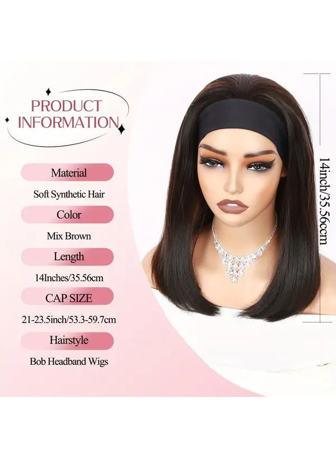 هاي لايت براون هيدباند بوب ويج شعر اصطناعي مستقيم بوب ويجز للنساء 14 بوصة - Image 4