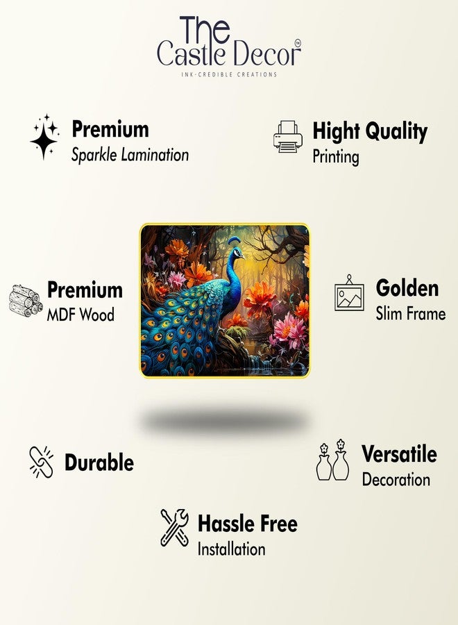 The Castle Decor Vastu Peacock Spiritual Wall Painting 12x18 Inch | Wooden Frame Colorful Nature Artwork | Wall Art for Living Room, Bedroom, Hotel, Home Décor & Gift Option - Image 4