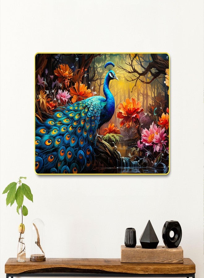 The Castle Decor Vastu Peacock Spiritual Wall Painting 12x18 Inch | Wooden Frame Colorful Nature Artwork | Wall Art for Living Room, Bedroom, Hotel, Home Décor & Gift Option - Image 2