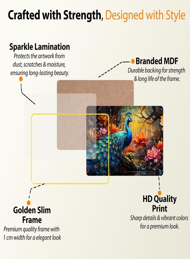 The Castle Decor Vastu Peacock Spiritual Wall Painting 12x18 Inch | Wooden Frame Colorful Nature Artwork | Wall Art for Living Room, Bedroom, Hotel, Home Décor & Gift Option - Image 3