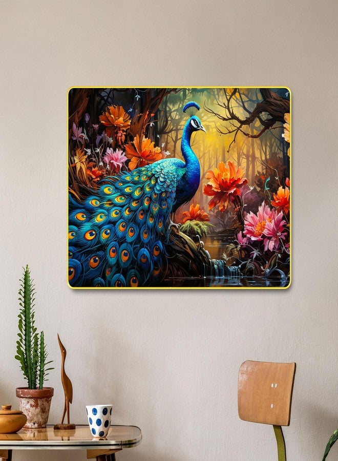 The Castle Decor Vastu Peacock Spiritual Wall Painting 12x18 Inch | Wooden Frame Colorful Nature Artwork | Wall Art for Living Room, Bedroom, Hotel, Home Décor & Gift Option - Image 1