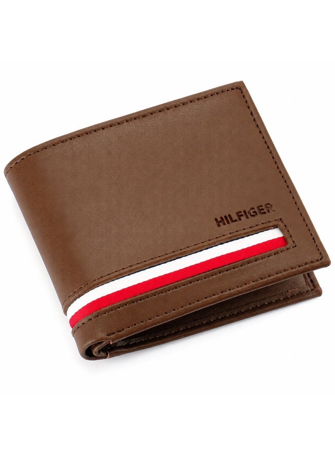 Hilfiger Denim Tommy Hilfiger Denim Men's Bifold Wallet – Brown Leather with Signature Stripe Detail - Image 1