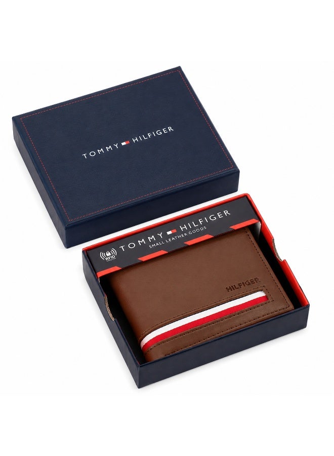 Hilfiger Denim Tommy Hilfiger Denim Men's Bifold Wallet – Brown Leather with Signature Stripe Detail - Image 4