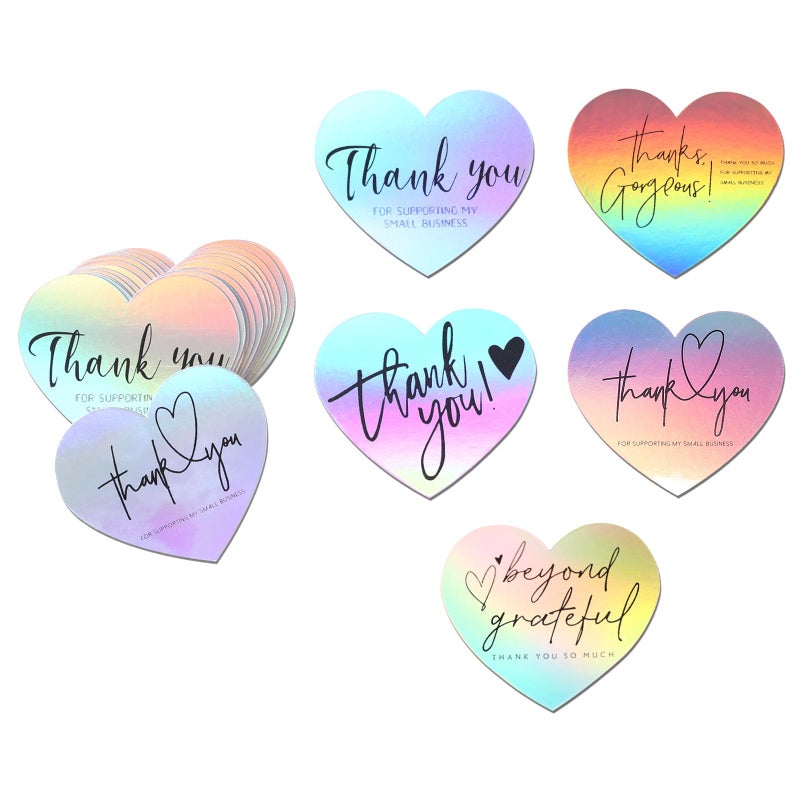 GINCEVHY 150 Pcs Holographic Love Heart Shaped Thank You Cards, 2.36 x 2.76 Small Business Encouragement Cards for Handwritten Message, Greeting Cards for Wedding, Baby Shower, Small Business, All Occasion - Image 1