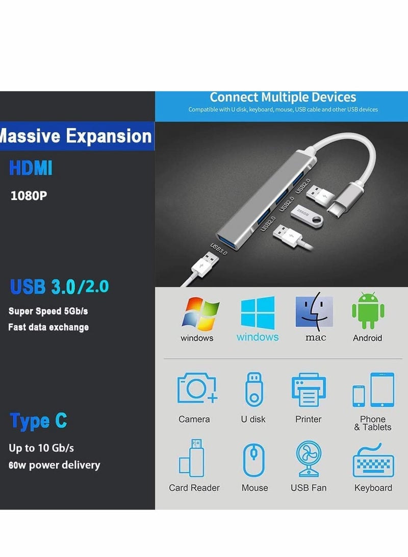 محول USB C 4 منافذ مع منافذ 3.0 و 2.0، موزع USB ل Mac Pro/Mini، Surface Pro، أجهزة الكمبيوتر المكتبية، أجهزة اللابتوب، وأقراص HDD المحمولة، محطة إرساء Type-C - Image 3