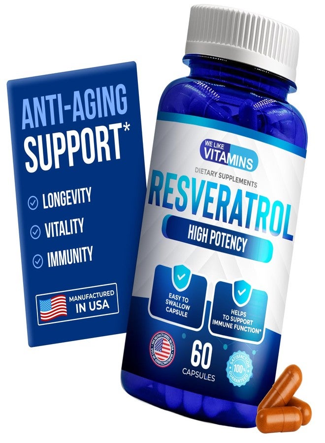 We Like Vitamins Resveratrol 1000mg per Serving - 60 Easy to Swallow Veggie Capsules - Natural Resveratrol Supplement 1000mg - Antioxidant Supplement Helps Support Immune System - Image 1