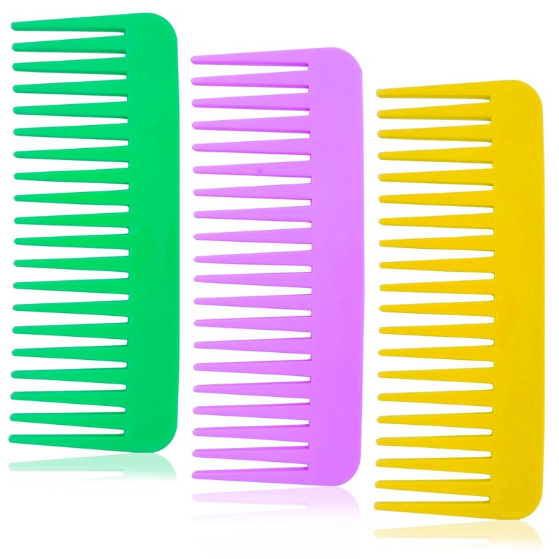 3 Pcs Large Wide Tooth Combs Set for Wet Dry Long Curly Hair  No Handle Plastic Styling Combs for Women Girls Yellow Green Purple