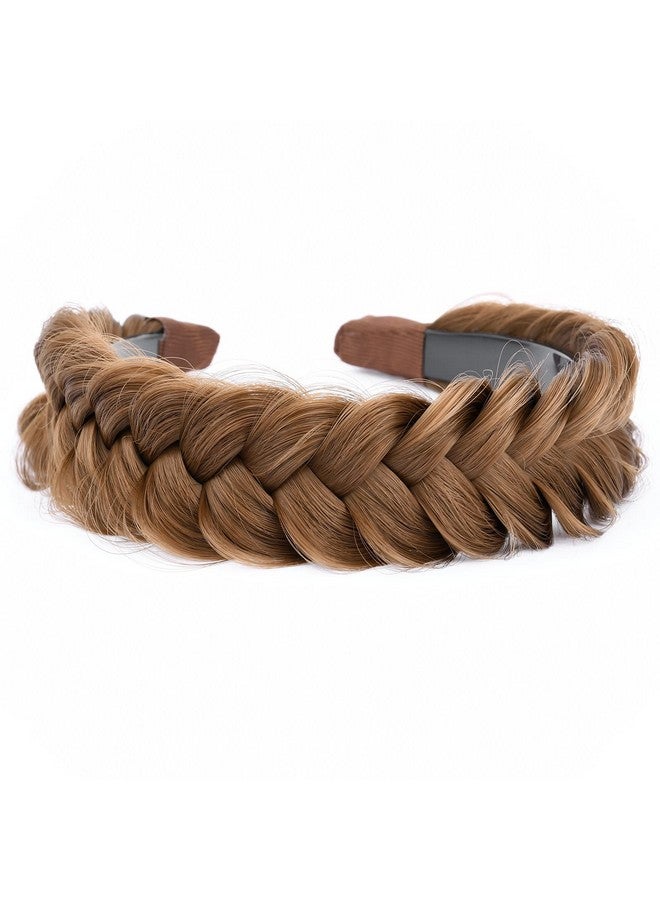 BOBIYA Wide Chunky Plaited Braided Headband Hair Band Synthetic Braid Hairpieces With Teeth Piano Two Tone Colors Accessories For Women Girl Wide 1.2 Inch (Wmeidum Brown) - Image 1