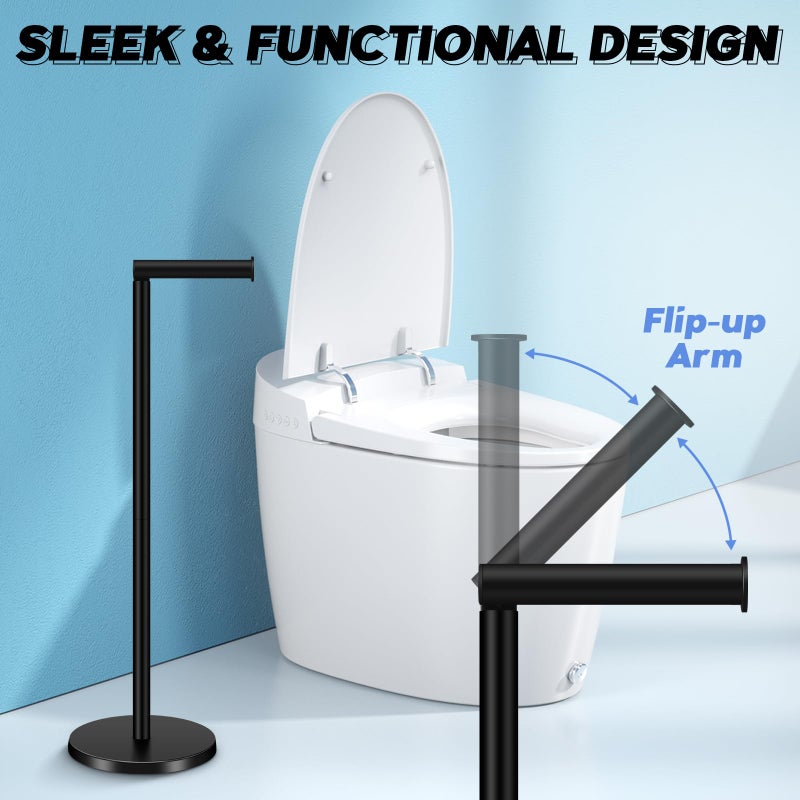 TACGEA Toilet Paper Holder Stand, Bathroom Toilet Paper Roll Holder Stainless Steel Free Standing, Storage for 4 Rolls of Paper, Matte Black - Image 3