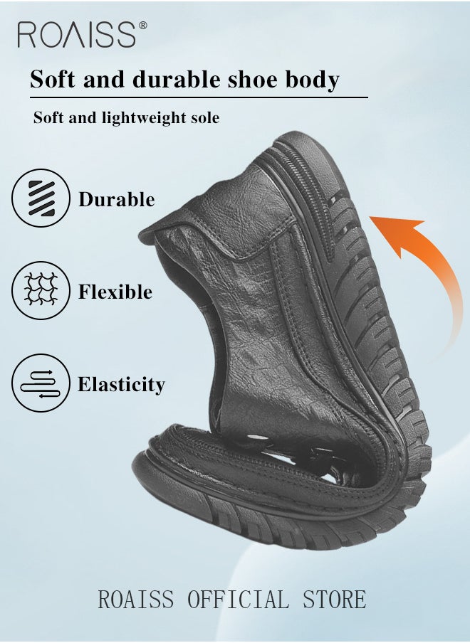 roaiss - Men Business Casual Shoes Genuine Leather Shoes with Crocodile Pattern Slip Resistant Soft Sole Lace Up Design - Image 1