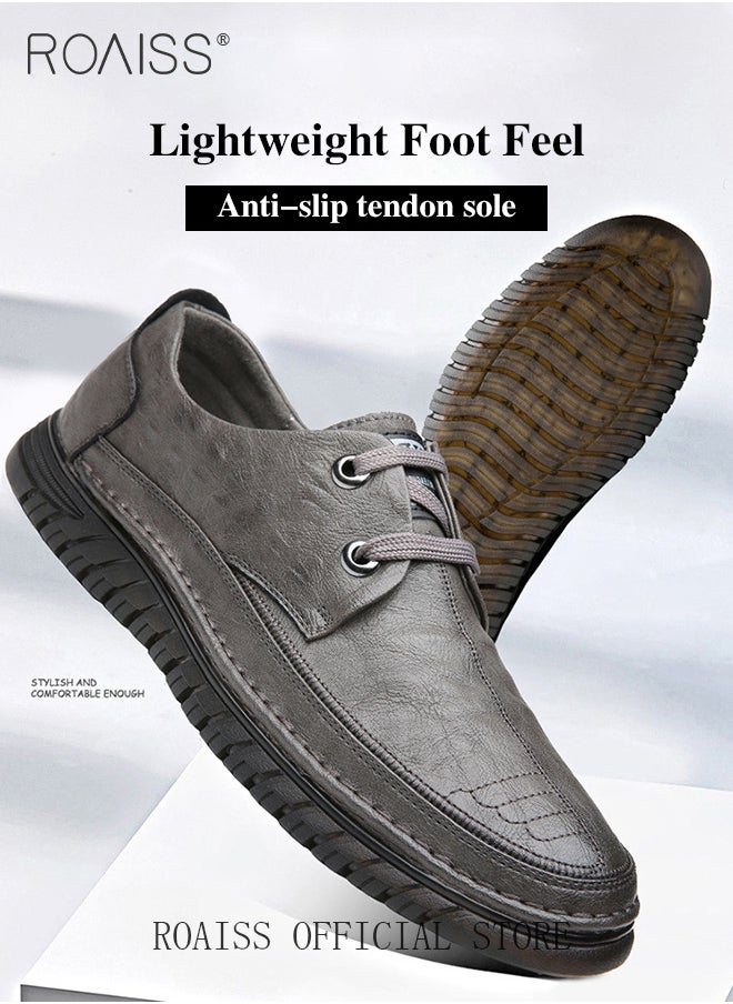 roaiss - Men Business Casual Shoes Genuine Leather Shoes with Crocodile Pattern Slip Resistant Soft Sole Lace Up Design - Image 1