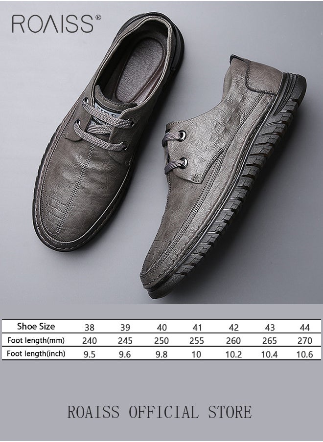 roaiss - Men Business Casual Shoes Genuine Leather Shoes with Crocodile Pattern Slip Resistant Soft Sole Lace Up Design - Image 1