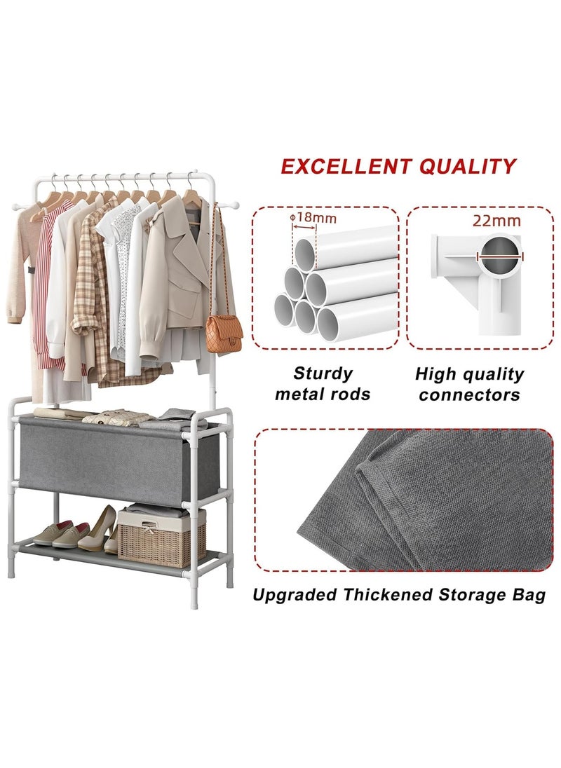 Taizz Ventures - Clothing Rack with Storage Bag, 3-in-1 Garment Rack, Non-woven Shelves for Shoes, Clothes Rack for Bedroom, Hallway, Entryway - White - Image 1