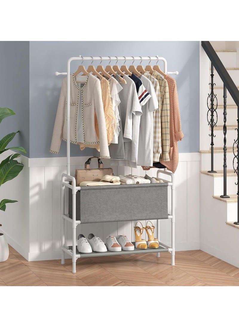 Taizz Ventures - Clothing Rack with Storage Bag, 3-in-1 Garment Rack, Non-woven Shelves for Shoes, Clothes Rack for Bedroom, Hallway, Entryway - White - Image 1
