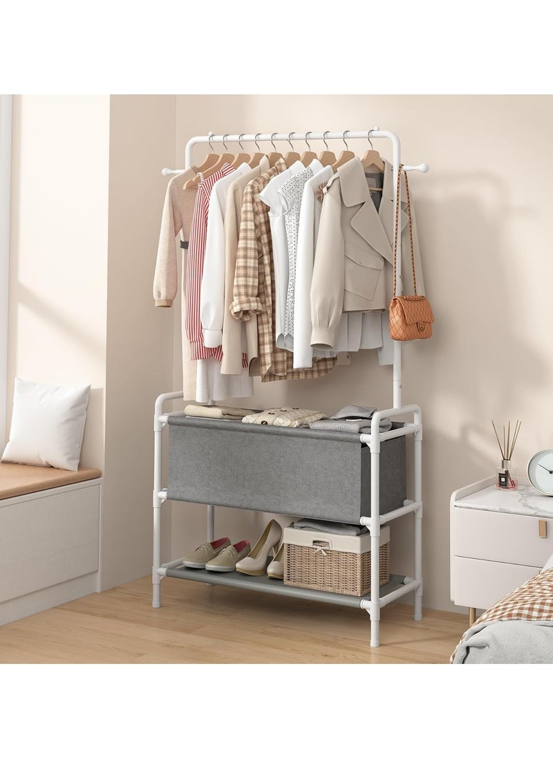 Taizz Ventures - Clothing Rack with Storage Bag, 3-in-1 Garment Rack, Non-woven Shelves for Shoes, Clothes Rack for Bedroom, Hallway, Entryway - White - Image 1