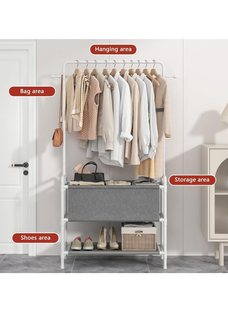 Taizz Ventures - Clothing Rack with Storage Bag, 3-in-1 Garment Rack, Non-woven Shelves for Shoes, Clothes Rack for Bedroom, Hallway, Entryway - White - Image 1
