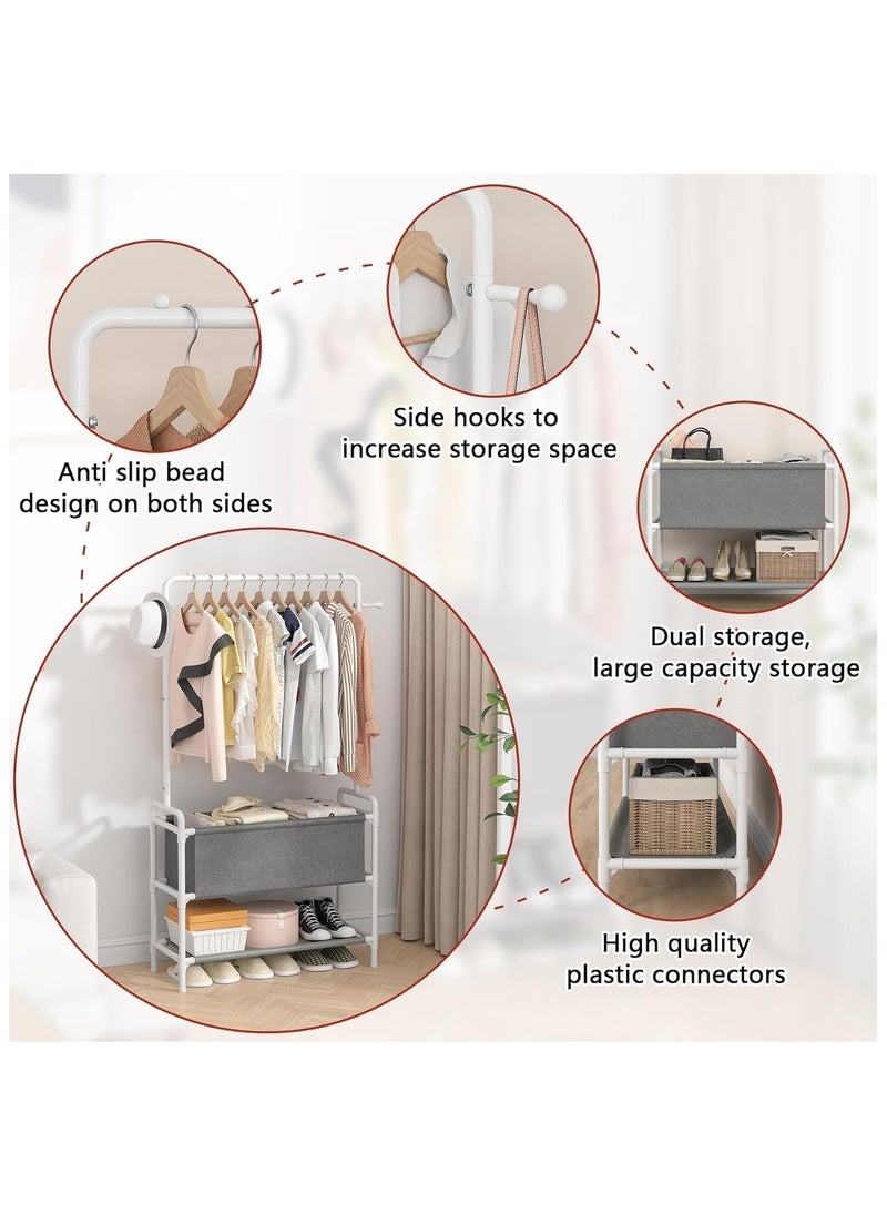 Taizz Ventures - Clothing Rack with Storage Bag, 3-in-1 Garment Rack, Non-woven Shelves for Shoes, Clothes Rack for Bedroom, Hallway, Entryway - White - Image 1