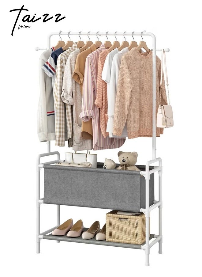Taizz Ventures - Clothing Rack with Storage Bag, 3-in-1 Garment Rack, Non-woven Shelves for Shoes, Clothes Rack for Bedroom, Hallway, Entryway - White - Image 1