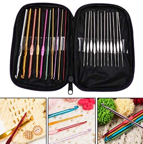 Gugzy Aluminium Crochet Knitting Needles Hook in Case for Sewing Craft Sweater Woolen Cloth Yarn Set of 22 - Image 2