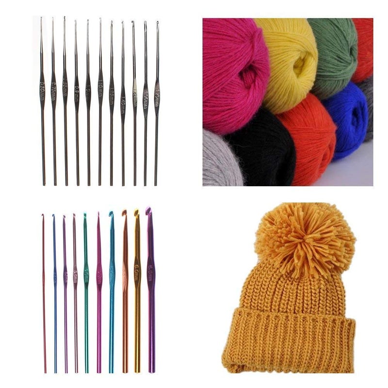Gugzy Aluminium Crochet Knitting Needles Hook in Case for Sewing Craft Sweater Woolen Cloth Yarn Set of 22 - Image 3