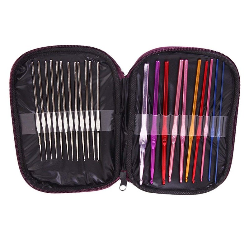 Gugzy Aluminium Crochet Knitting Needles Hook in Case for Sewing Craft Sweater Woolen Cloth Yarn Set of 22 - Image 1