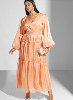 Pleated Balloon Sleeve Dress