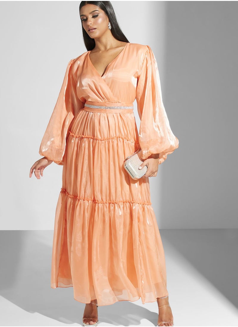 hayas closet - Pleated Balloon Sleeve Dress - Image 1