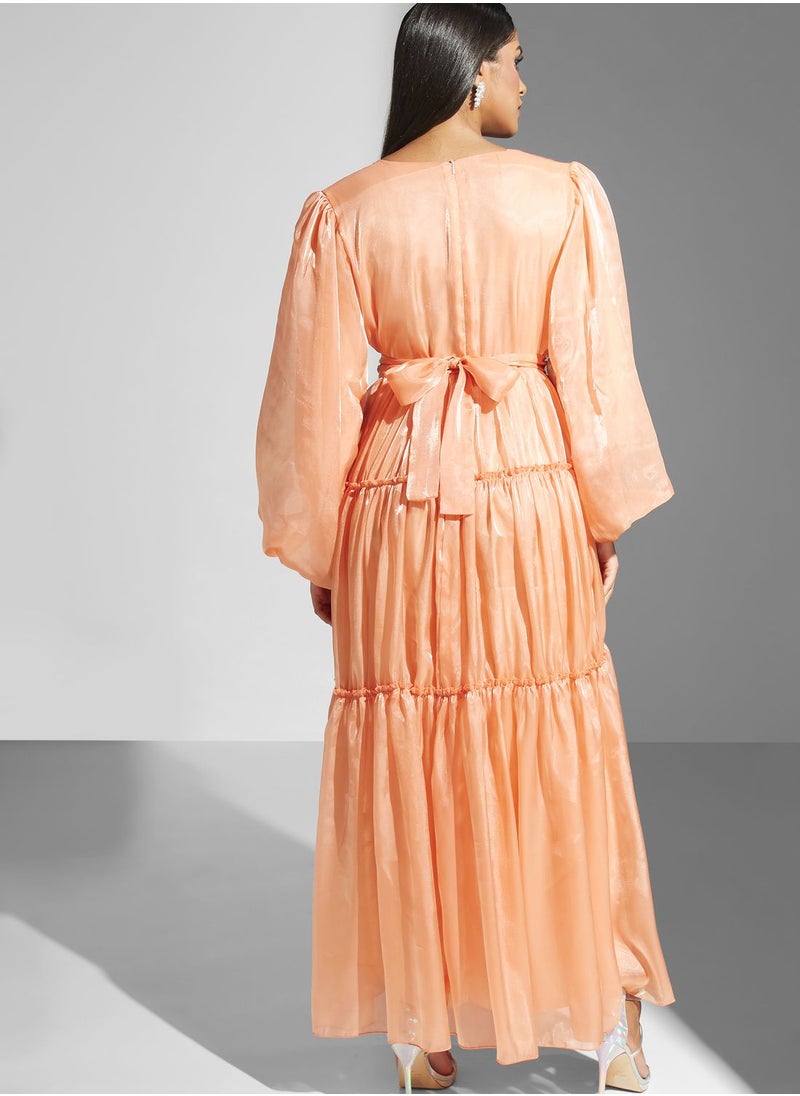 hayas closet - Pleated Balloon Sleeve Dress - Image 1