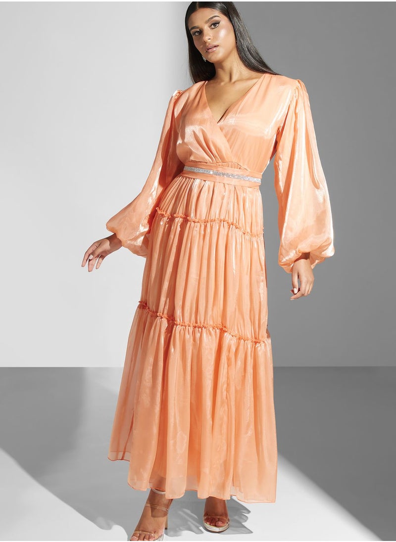 hayas closet - Pleated Balloon Sleeve Dress - Image 1