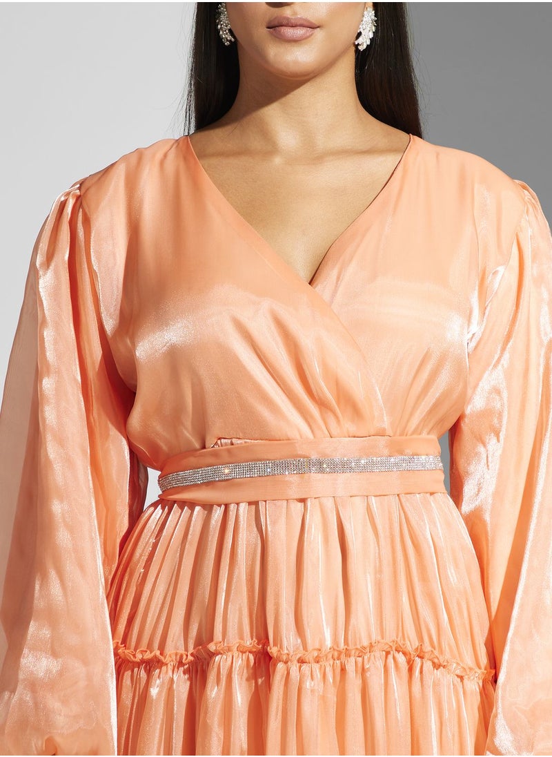 hayas closet - Pleated Balloon Sleeve Dress - Image 1